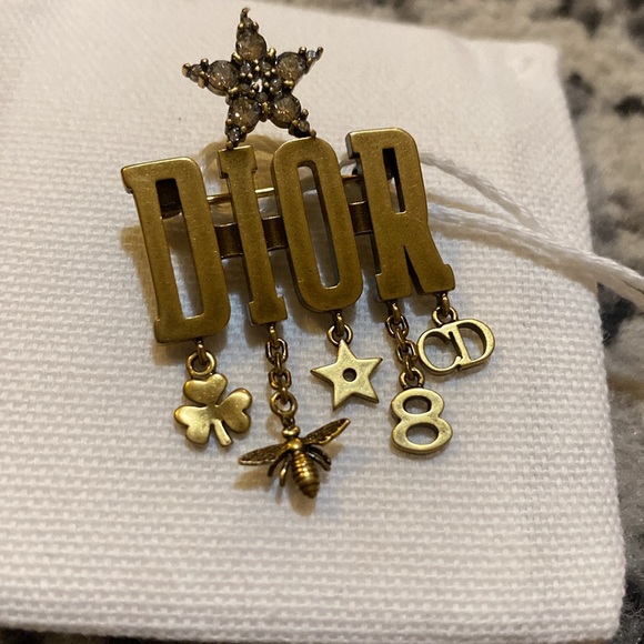 Dior Dio(r)evolution Brooch Antique Gold Finish Metal & White Crystals - Picture 1 of 6
